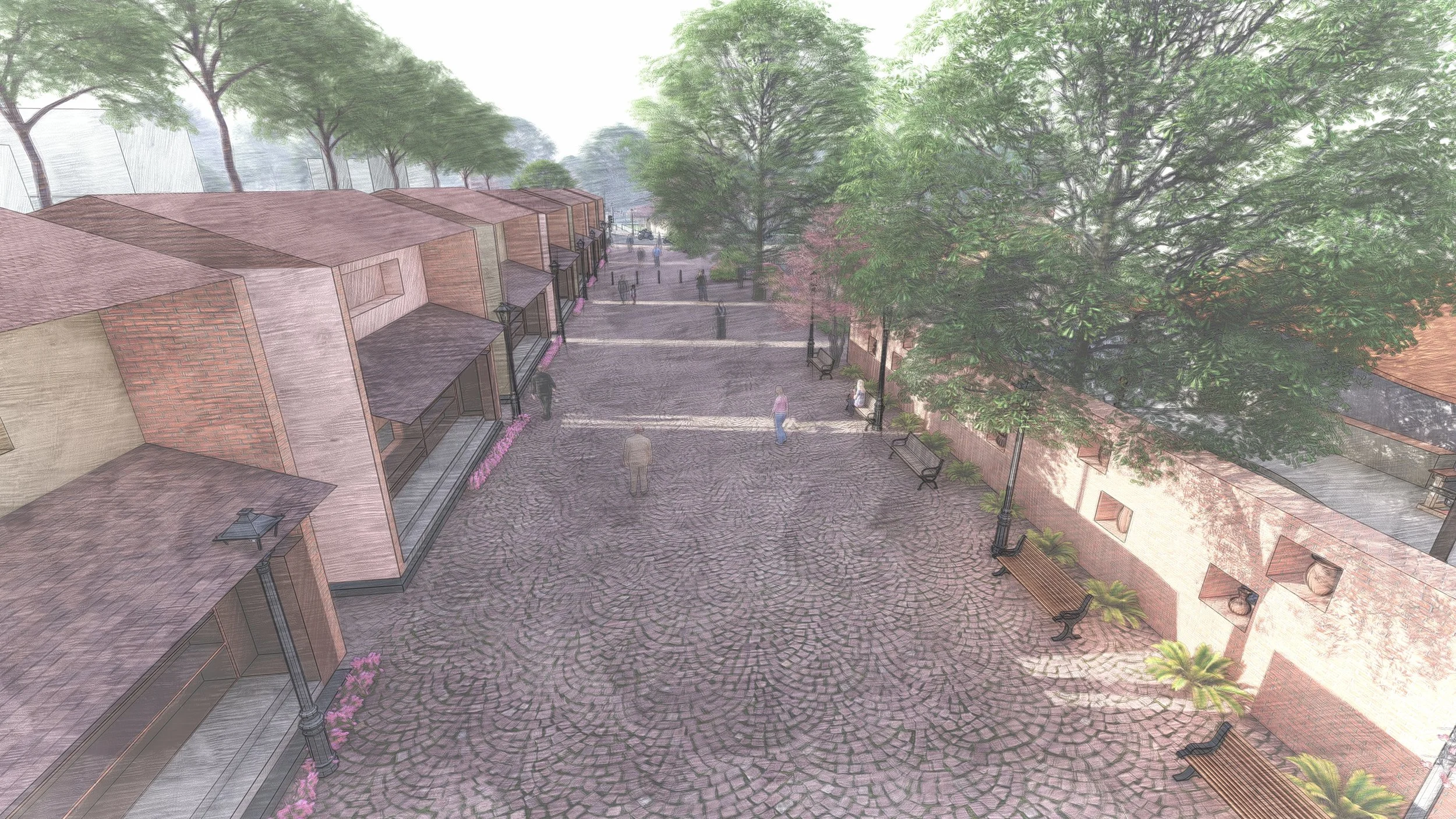 Pottery street with the Pottery walk (right) and studio-shops (left)