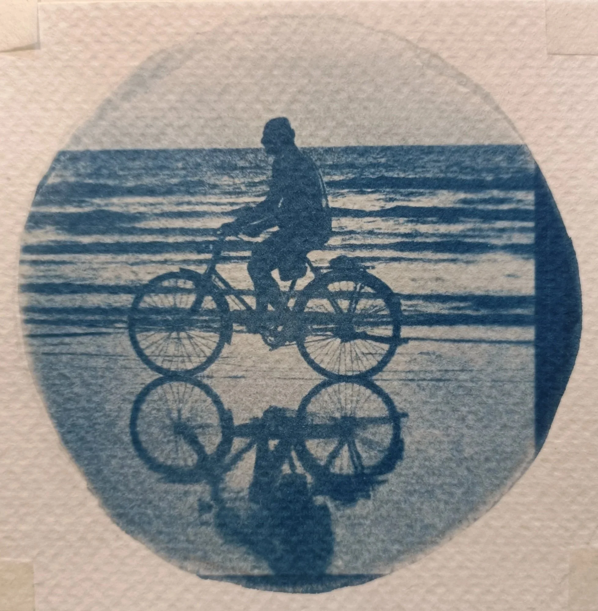 'Beach ride', cyanotype on 25% cotton paper