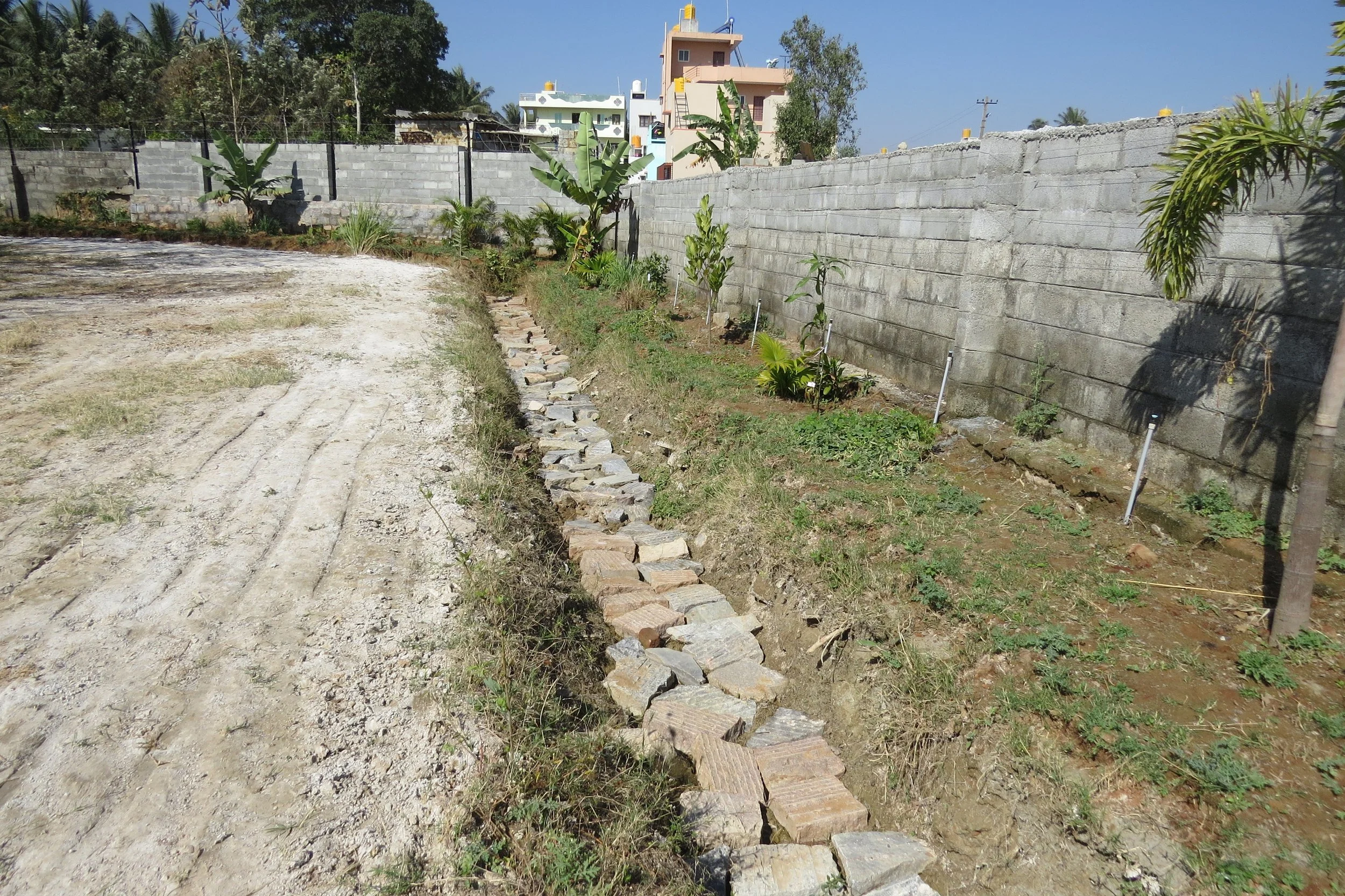 Northern trench lined with rock