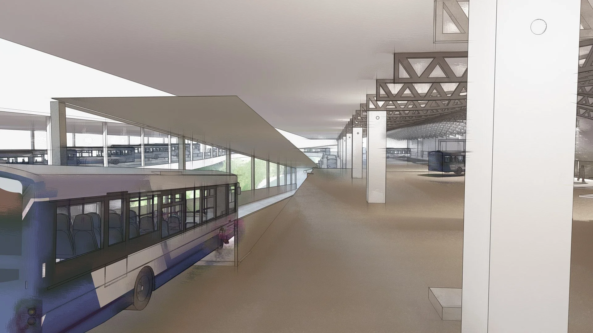 Bus ramp to ground floor depot