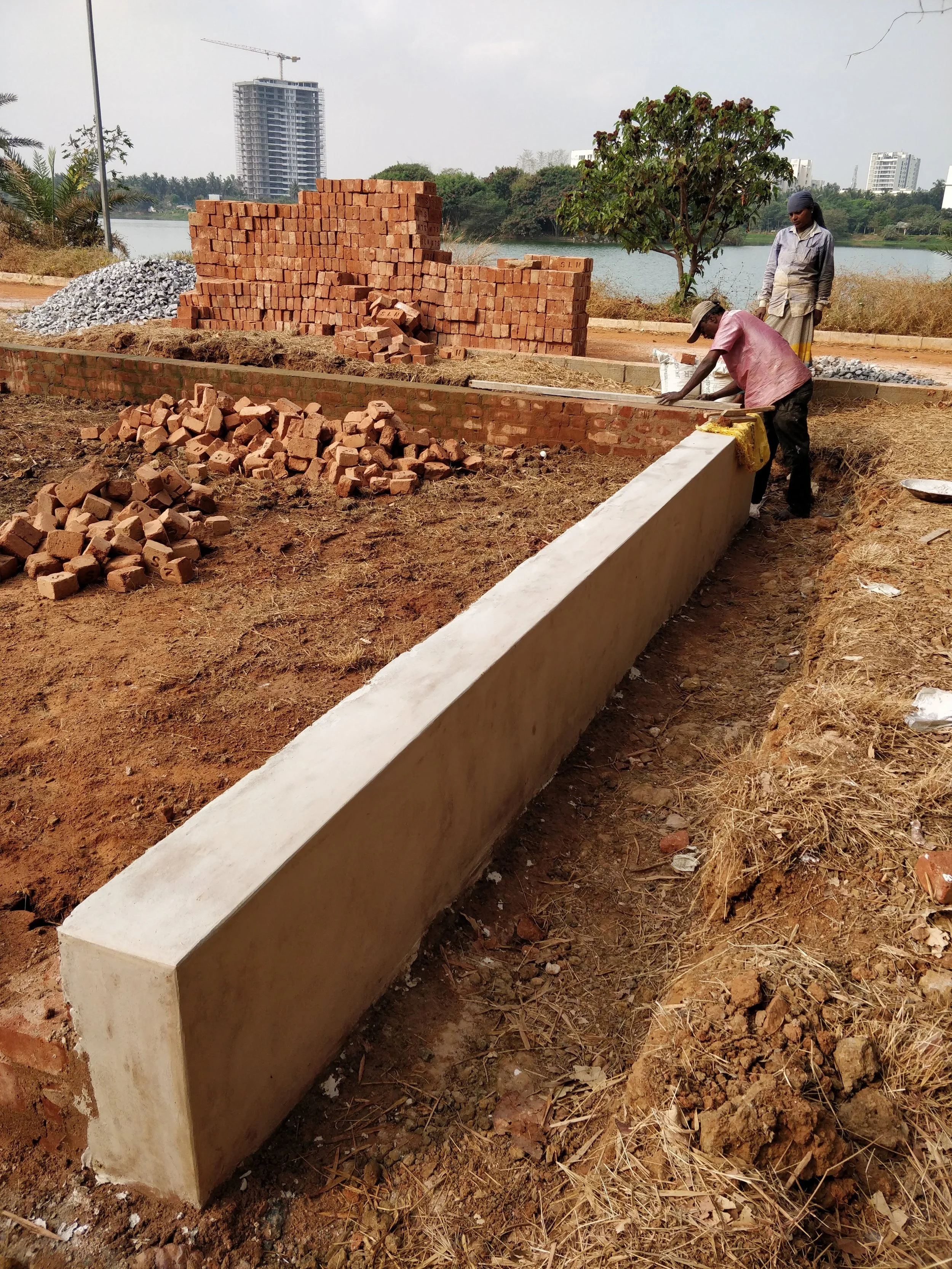 Wall of stage with mortar + lime plaster
