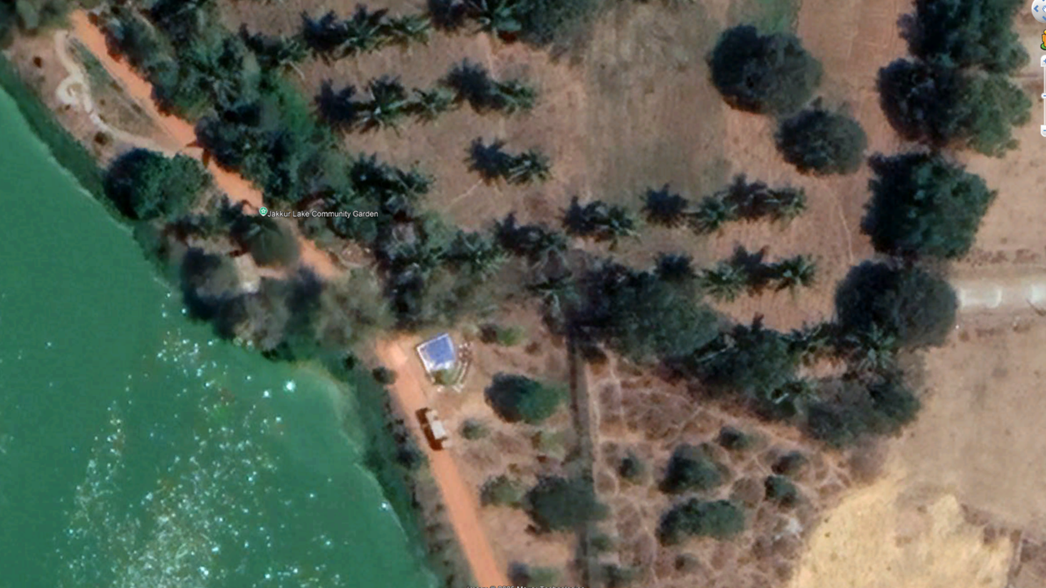 Jakkur lake with amphitheatre (2020) and community garden (north-west of amphitheatre)