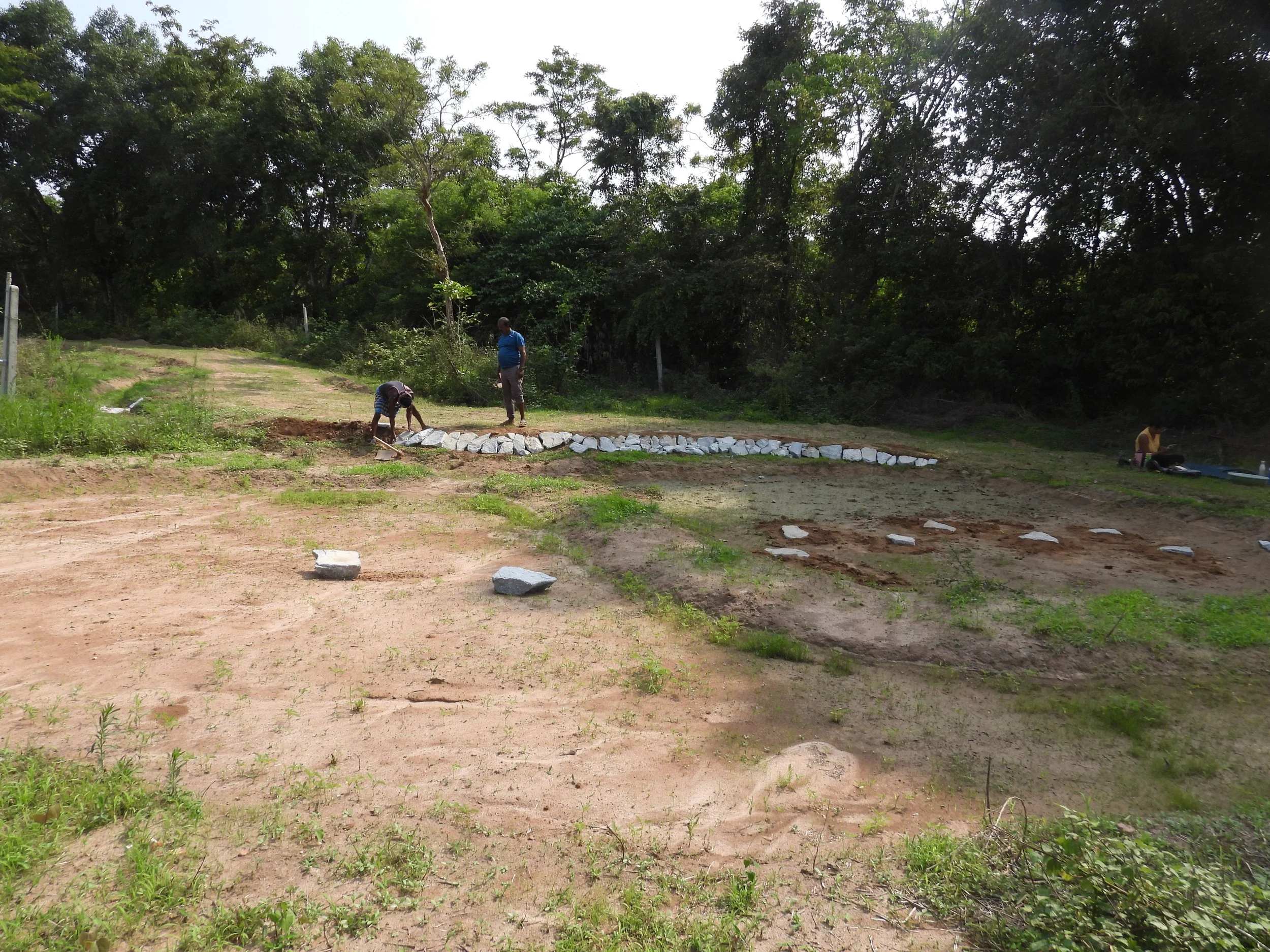 Basin 4 and 5 with stepping stones, and raised road retained with rocks [photo by Jananee Mohan]