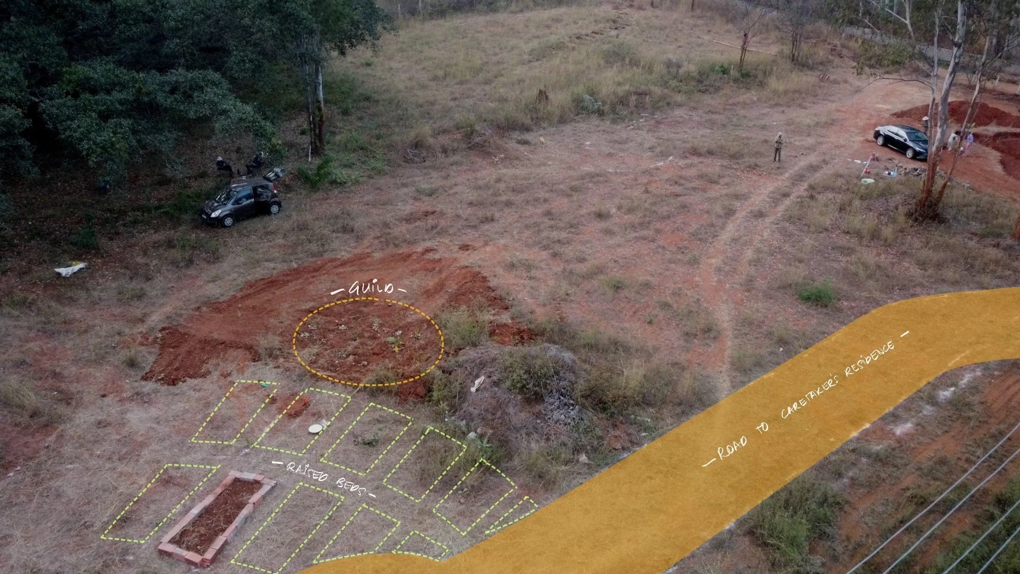 Guild and veggie bed demo [drone shot by Nikhil Rodrigues]