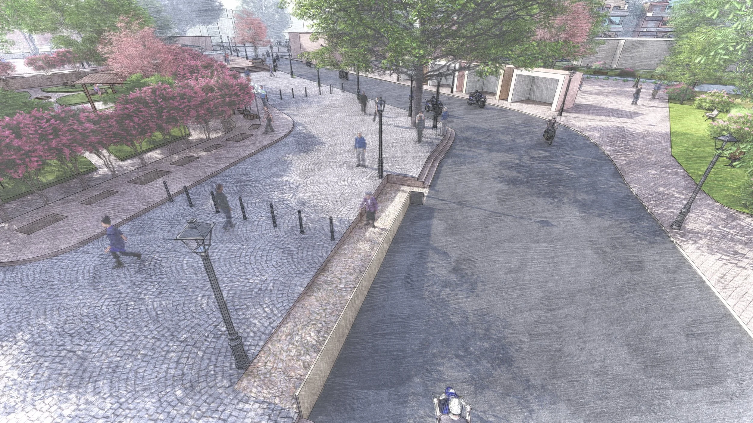 Market square (left) along Pottery Lane (right)