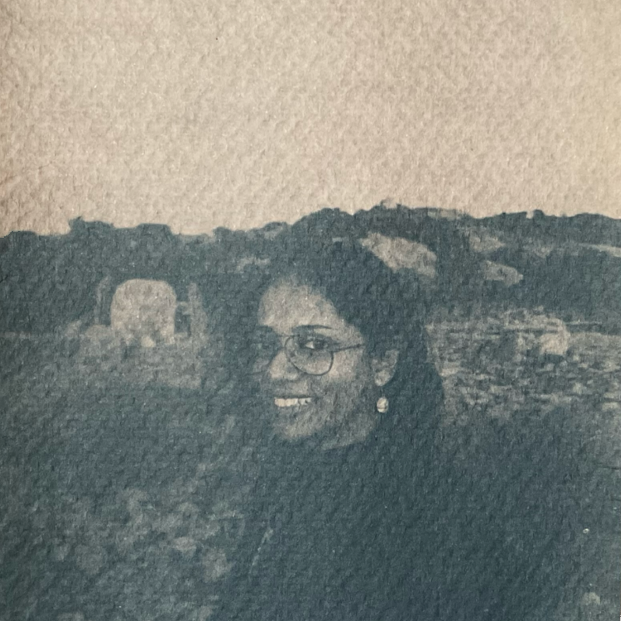 Self portrait, (toned with black tea), cyanotype on 25% cotton paper