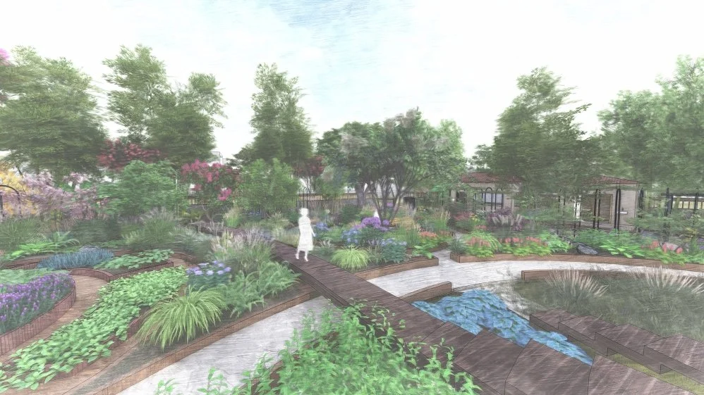 2 - Render (View of veggie garden and pollinator gardens)