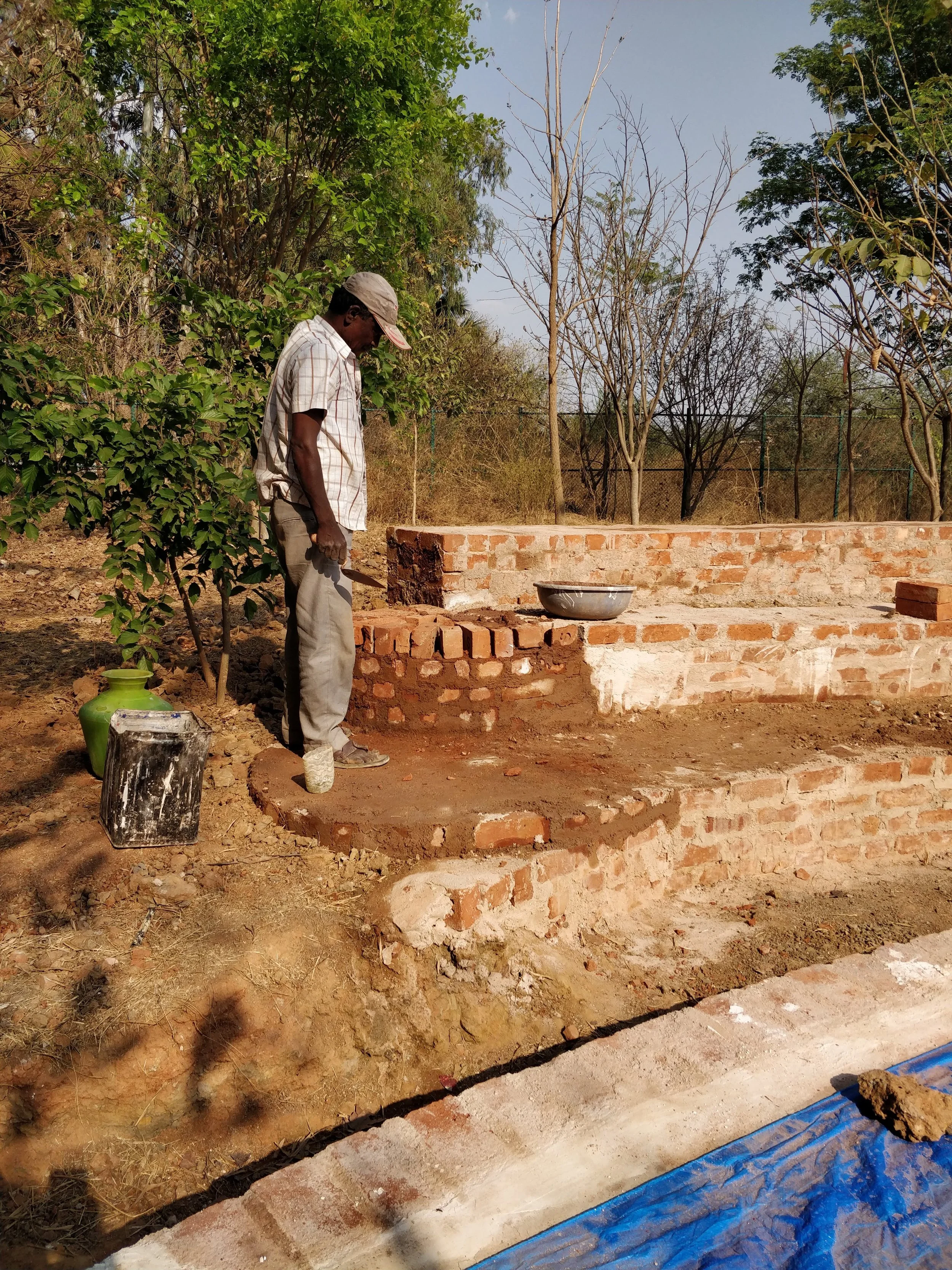 Plastering the constructed steps