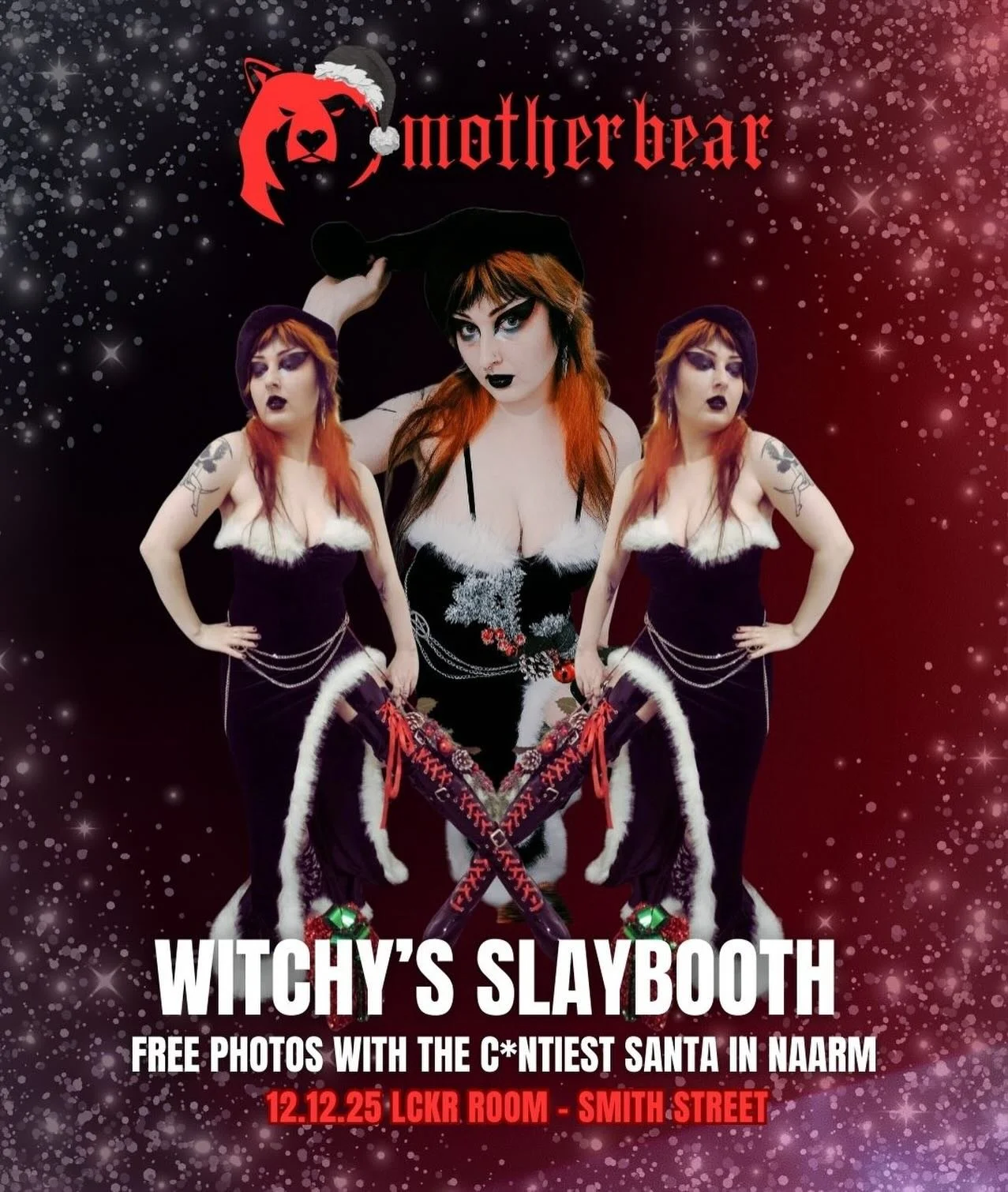 🔥📸 WITCHY&rsquo;S SLAYBOOTH 📸🔥

Callin all baddies to sit on some laps - Have you been naughty or nice this year? You don&rsquo;t have to tell us honestly all secrets can be told to our very special guest C*nty Clawz who will be available for pho