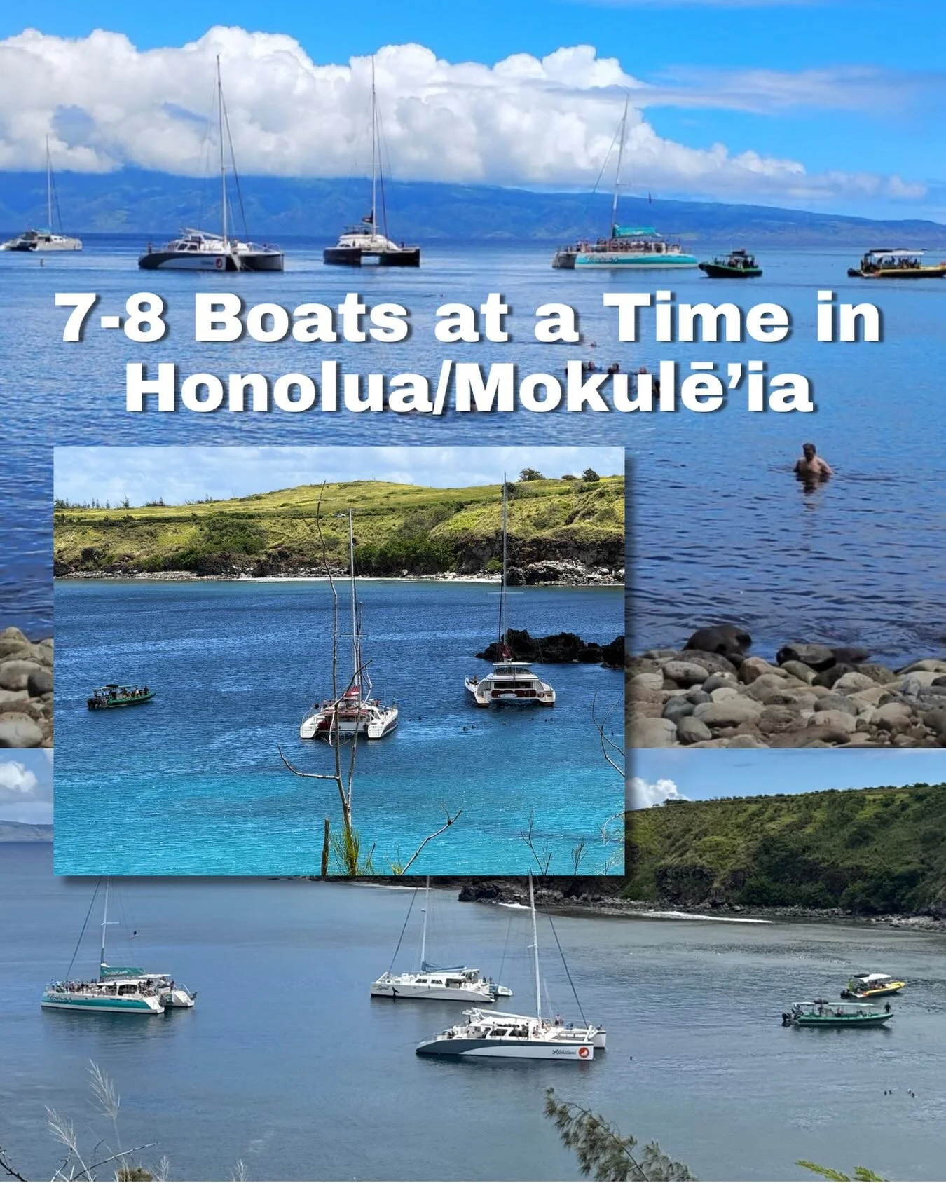 Unprecedented numbers of commercial boats have moored and dropped anchor at Honolua/Mokulē&lsquo;ia over this last week. Our Makai Watch has reported to multiple DLNR departments and are getting varied answers about the legalities and enforceability.