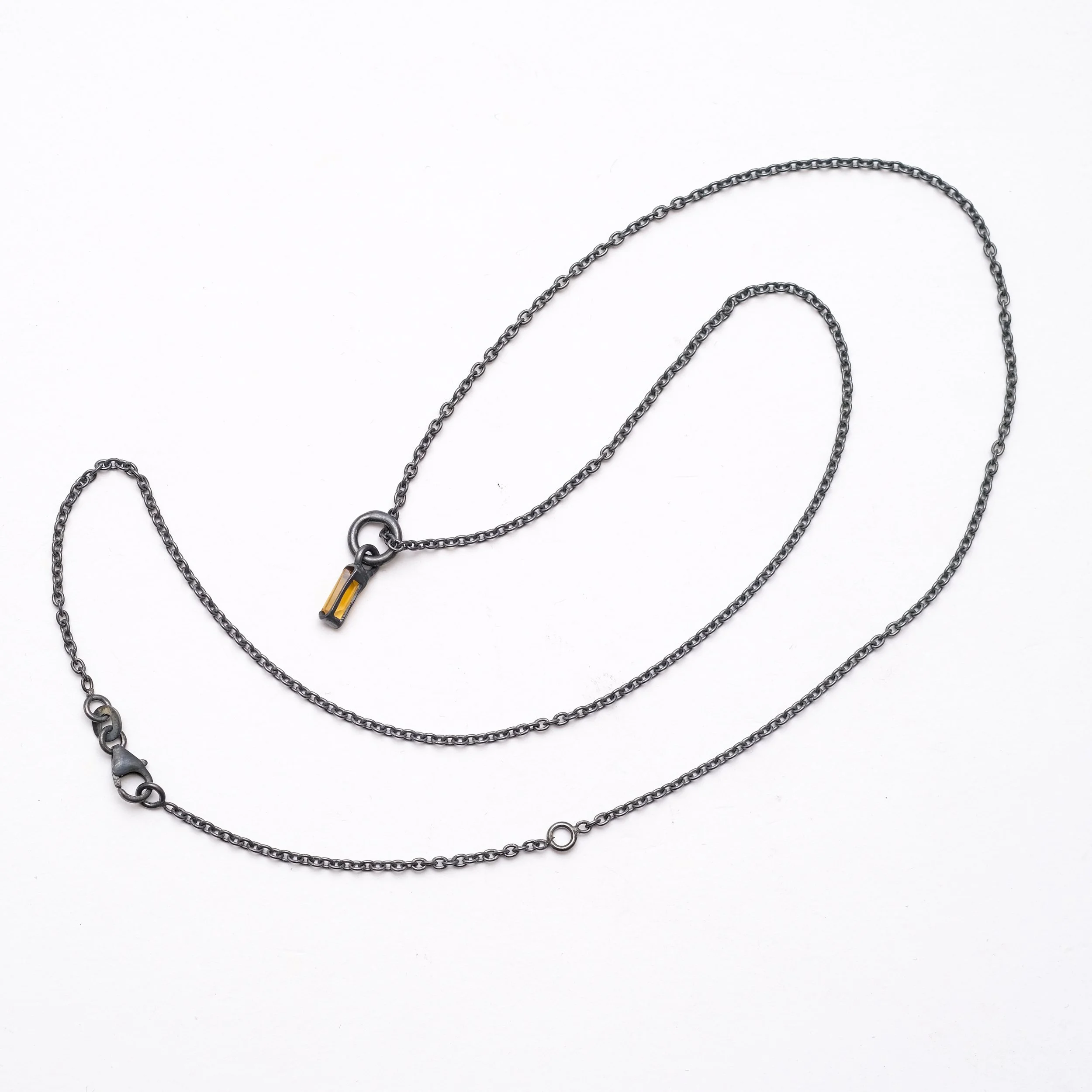 Blackened Silver Chain & Citrine Pendant