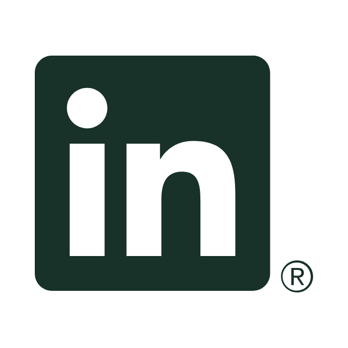 LinkedIn logo with a dark green background and white lowercase letters 'in' in a rounded square outline.