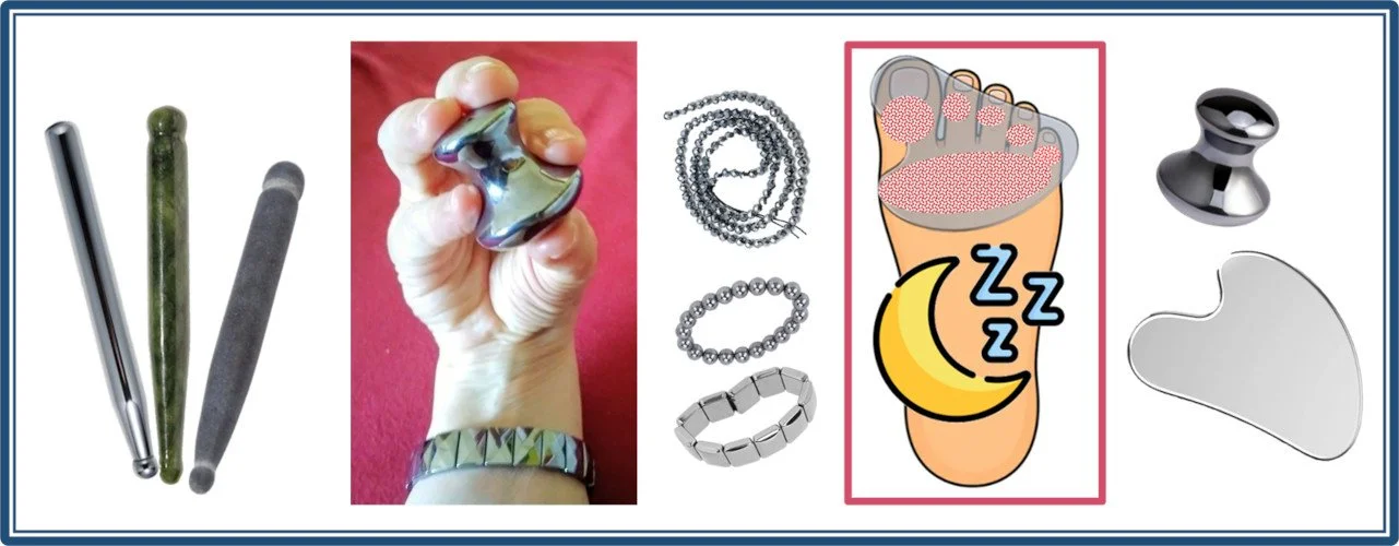Examples of Ruffistone gua sha tools. examples of Ruffistone mukula mudra handwork and passive footwork