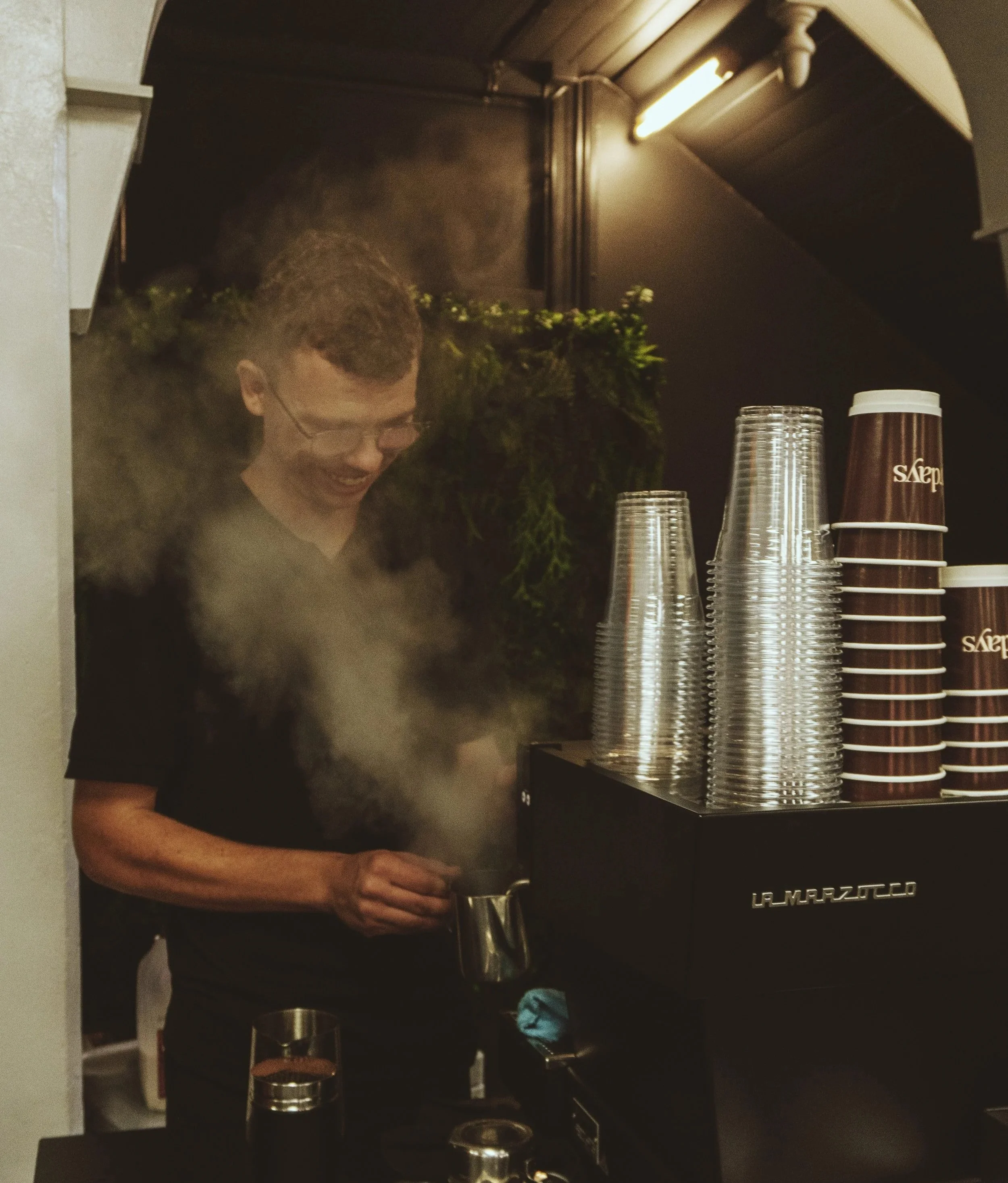 Branded coffee cart at a corporate event