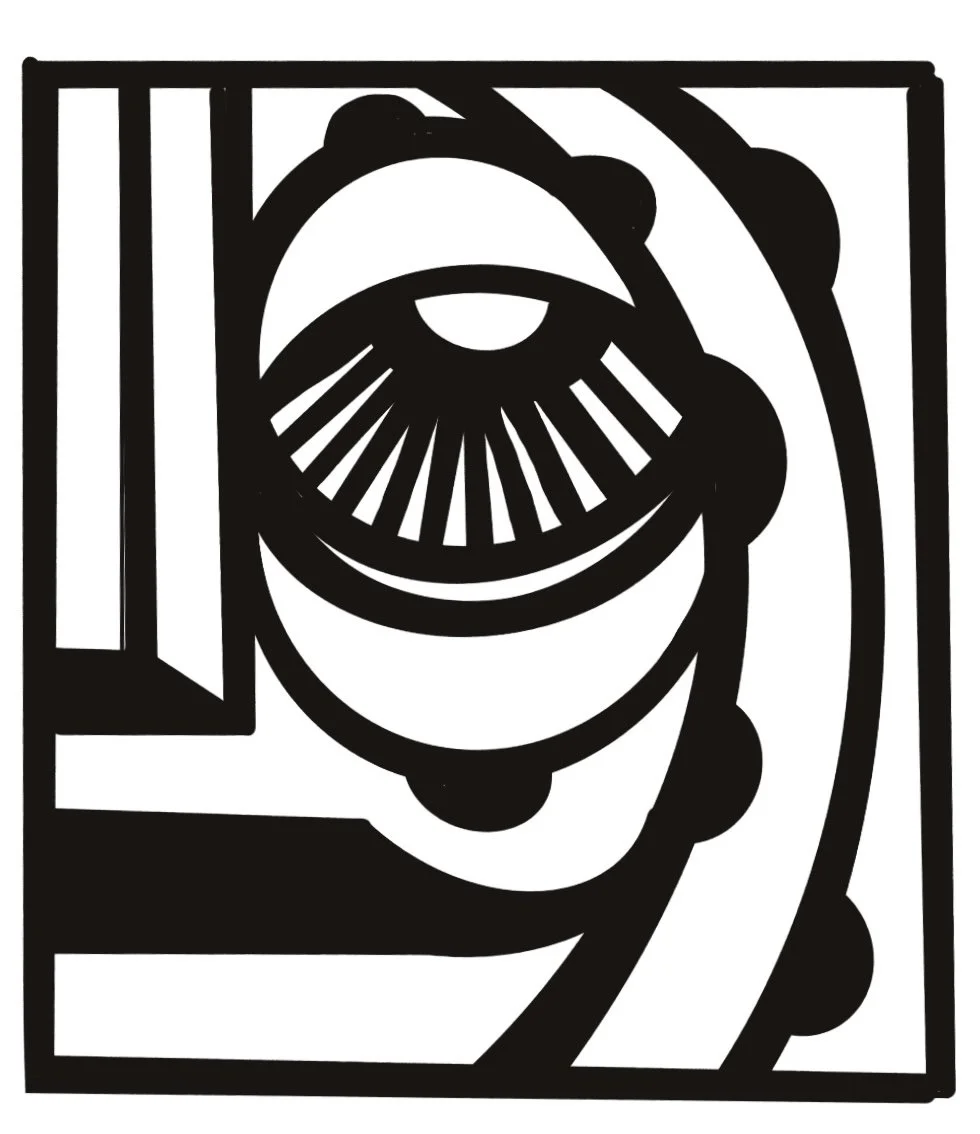 Une illustration en noir et blanc d'un visage stylisé avec des lignes et des formes abstraites.