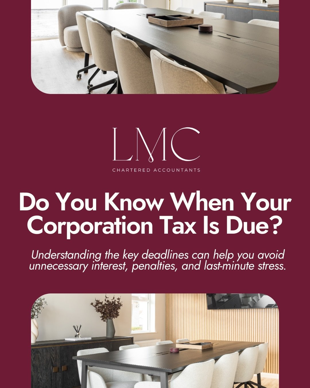 💰Do you know when your Corporation Tax is due?

Many company directors don&rsquo;t realise the payment deadline and filing deadline are different.👀

Staying organised helps avoid unnecessary interest, penalties, and last-minute stress.👏🏻

If you 