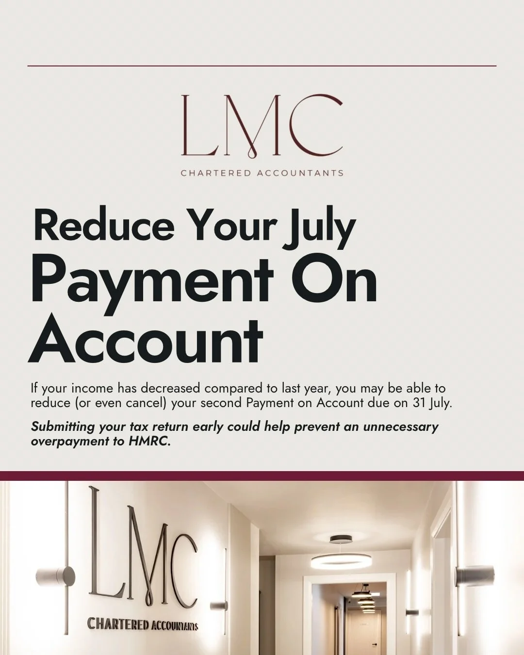 ✨Many business owners don&rsquo;t realise they may be overpaying their July Payment on Account.

If your income has reduced compared to last year, submitting your tax return before 31 July could allow HMRC to reduce - or even remove - your second Pay