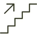 Simple black staircase with an upward arrow pointing to the top step