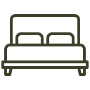 Simple line drawing of a bed with a headboard and pillows