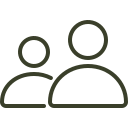Outline drawing of two people, one slightly larger than the other, representing an adult and a child.