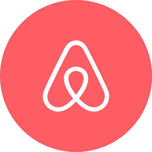 Airbnb logo with a white outline of a stylized 'A' on a red circular background.