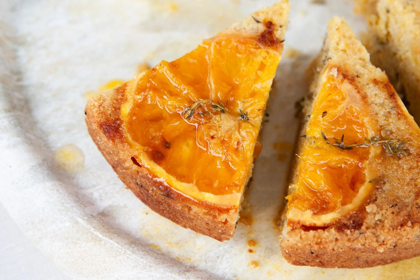Mediterranean Gathering | To finish, a cake that captures the spirit of sunshine itself &mdash; orange and thyme, served with two ice creams: lemon, sea salt and olive oil, and pistachio. Together, they&rsquo;re a perfect ending to a long, slow meal 