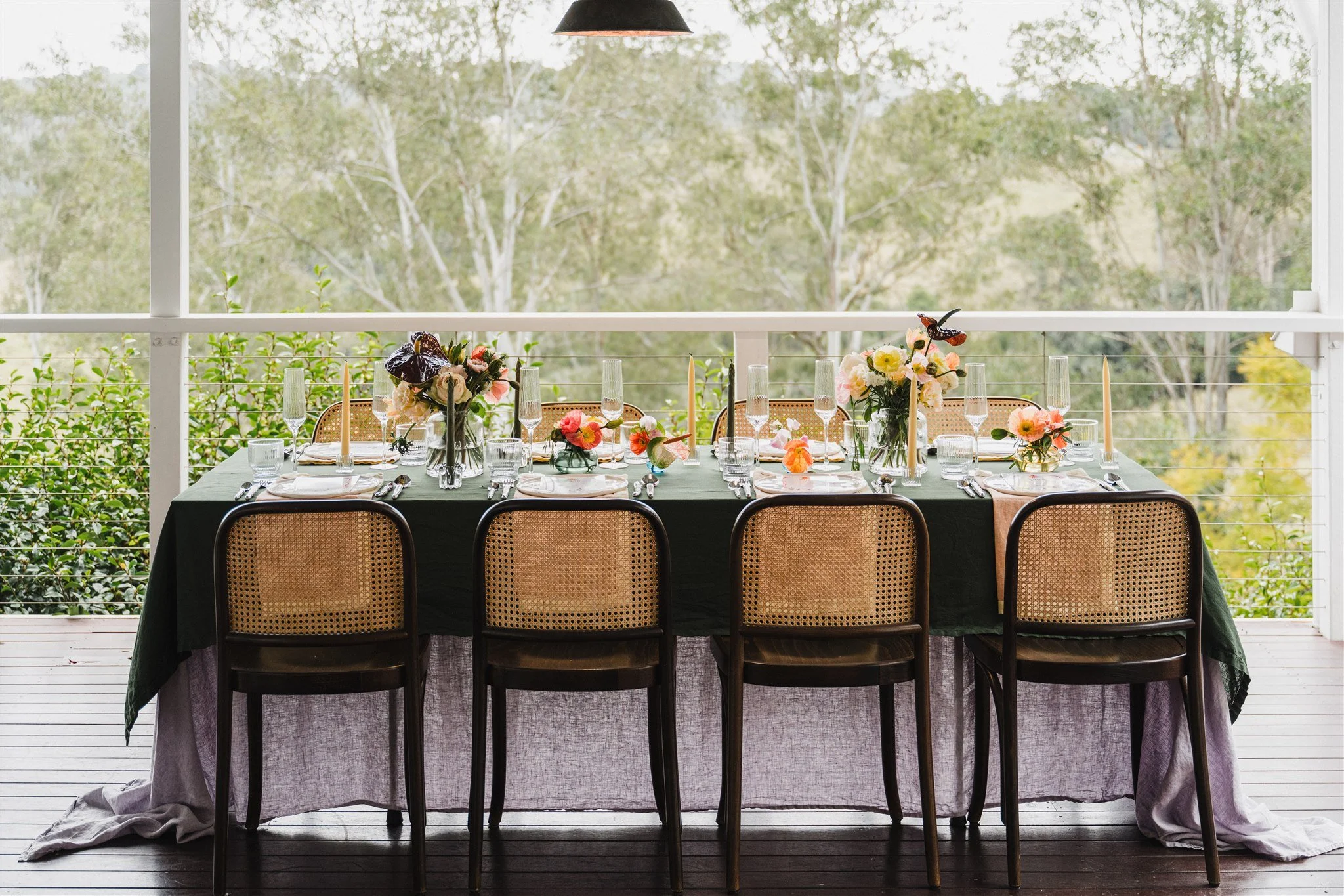 folding table decorated for a dinner party