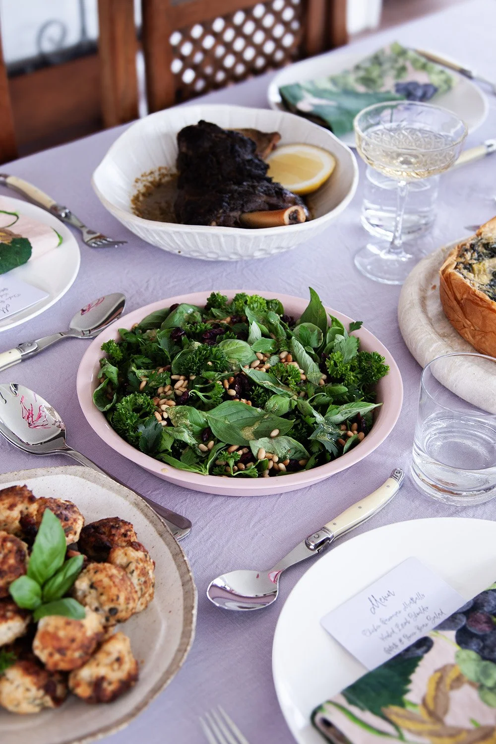 Dinner Party. Cookbook club. A table full of food for enjoying together