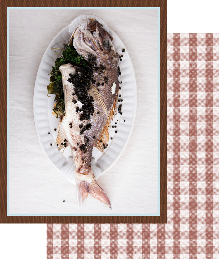 Whole baked snapper with crispy capers