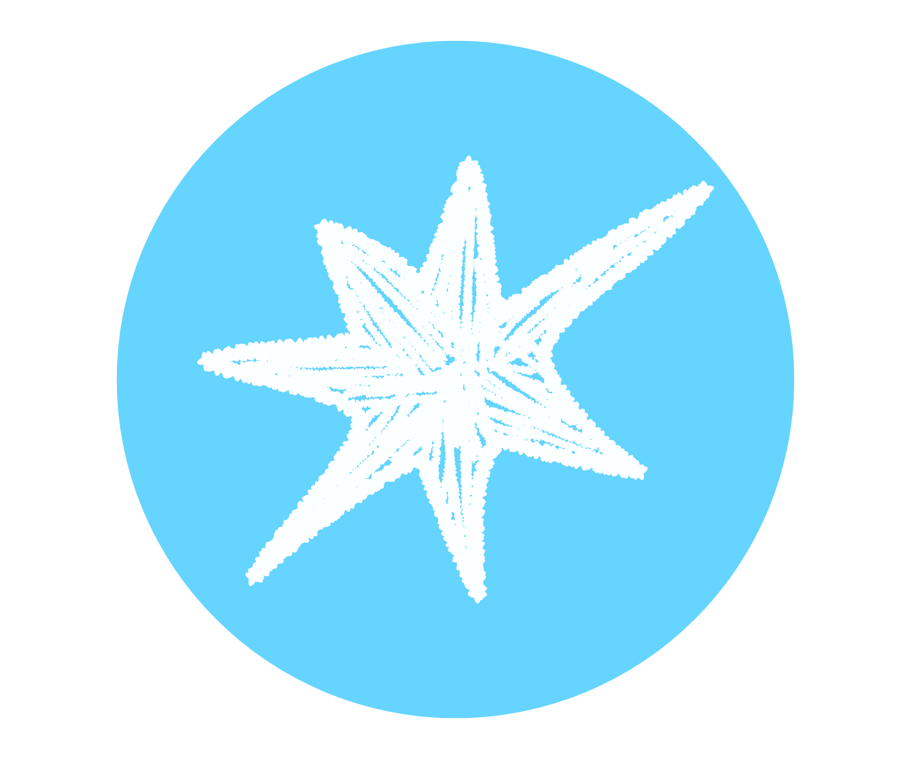 Blue circular background with a white starfish logo in the center.