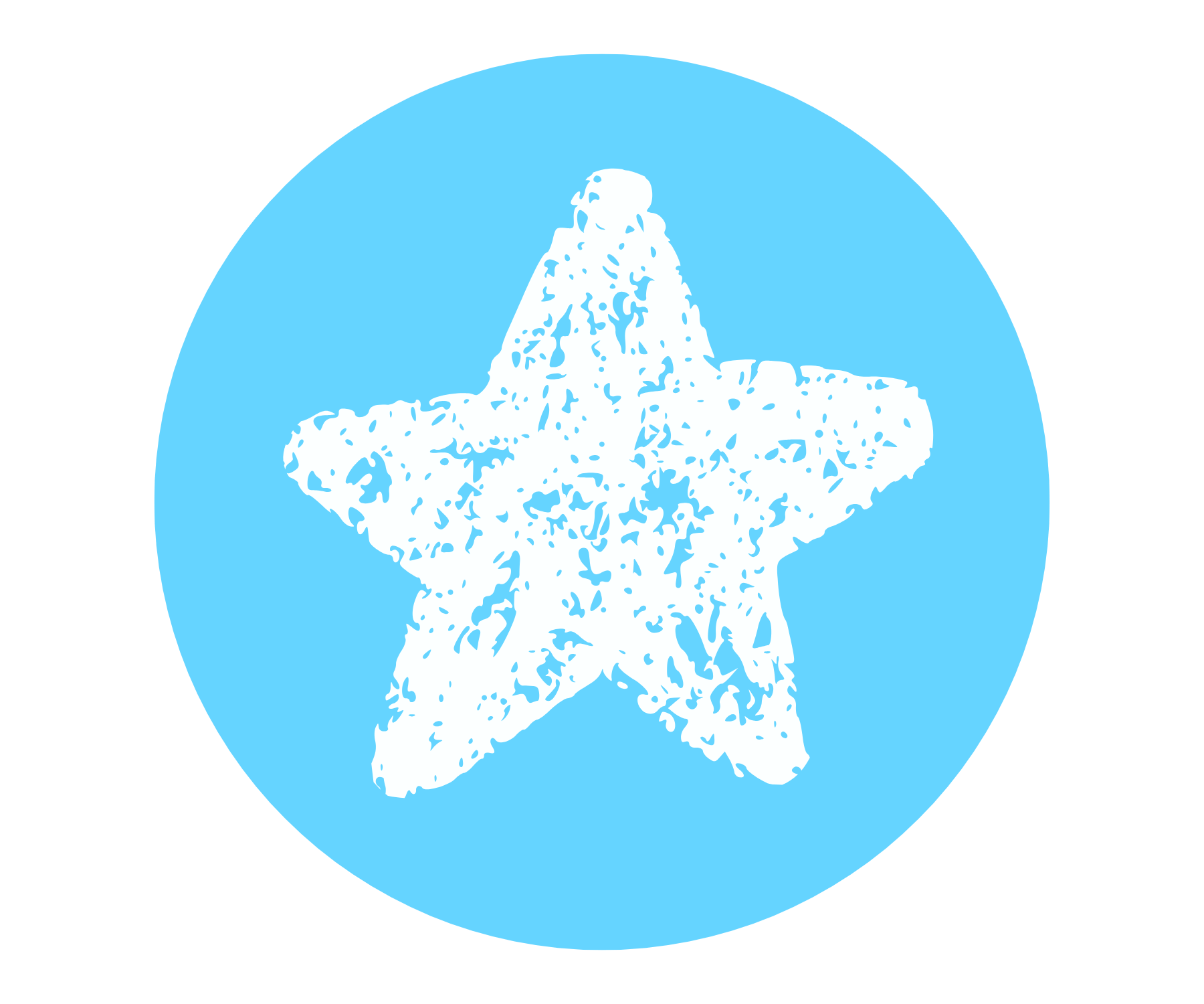 White starfish icon on a light blue circular background.
