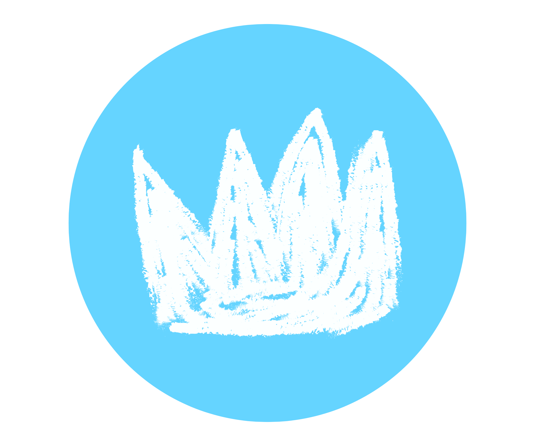 A stylized white crown illustration on a light blue circular background.