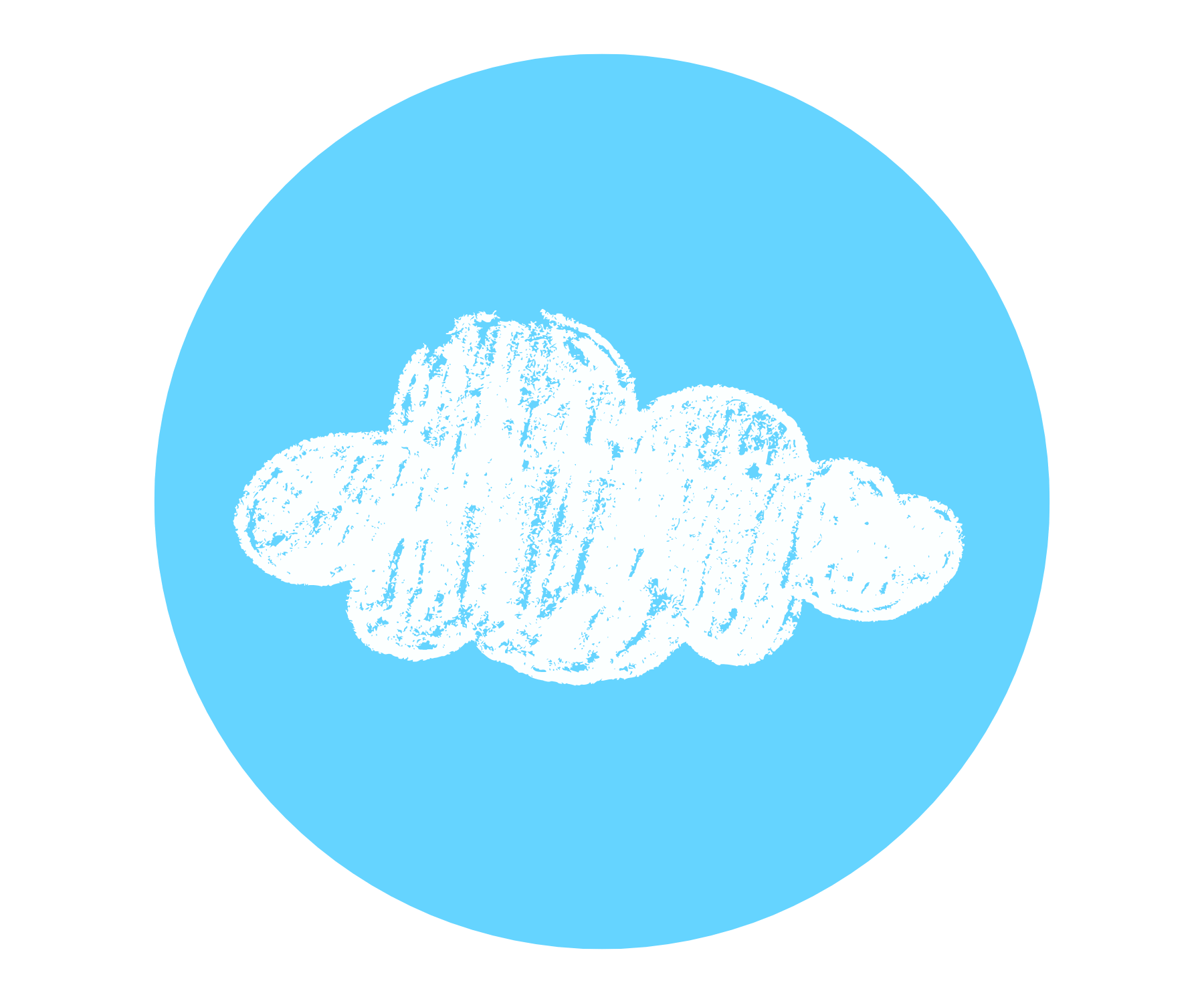 Hand-drawn illustration of a cloud inside a blue circular background.