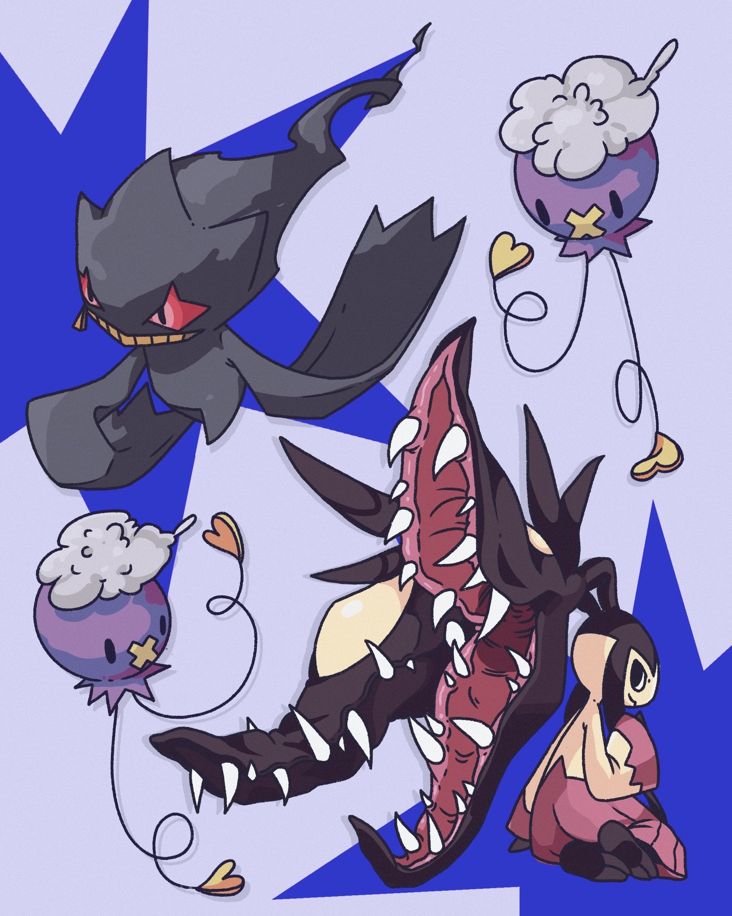 Highlighting some of my other favourite pokemon besides Gengar 😈 how cool is mawile&rsquo;s mega evolution 

#digitalart #illustration #graphicillustration #banette #mawile #drifloon