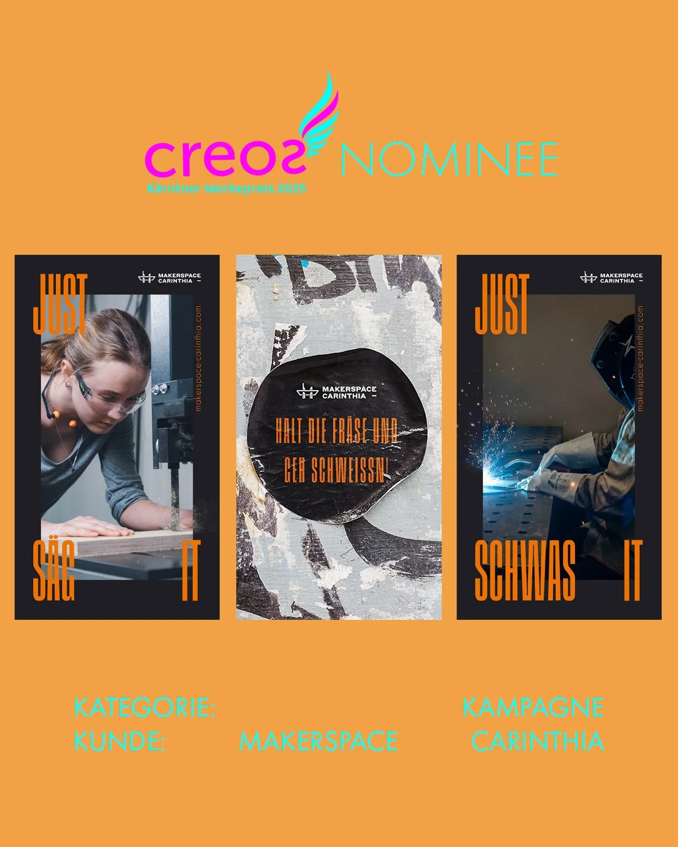 We made it to the creos 2025 Shortlist – Kategorie „Kampagne“! 🚀
Mit „JUST MAKE IT“ haben wir den @makerspace_carinthia so richtig zum Strahlen gebracht – und sind mega proud of it. 🔥
@wkkaernten 
@createcarint