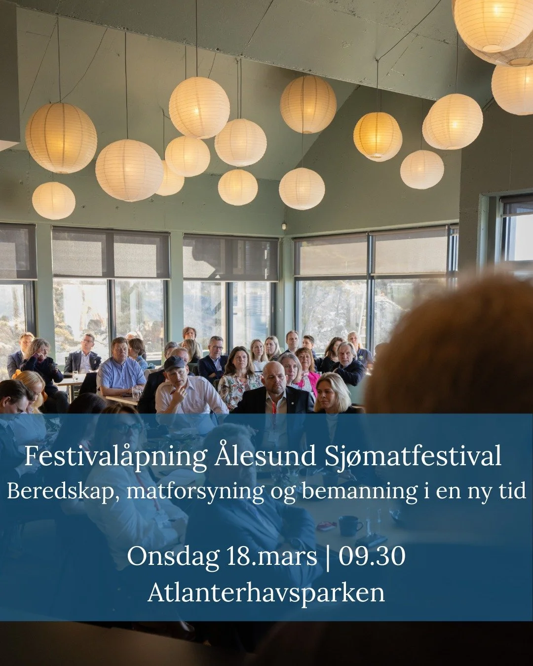 Velkommen til &aring;pningen av &Aring;lesund Sj&oslash;matfestival 2026 🌊 

18. mars samles n&aelig;ringsliv, politikk, forskning og forvaltning ved Atlanterhavsparken for &aring; sette et h&oslash;yaktuelt tema p&aring; dagsorden:

Beredskap, matf