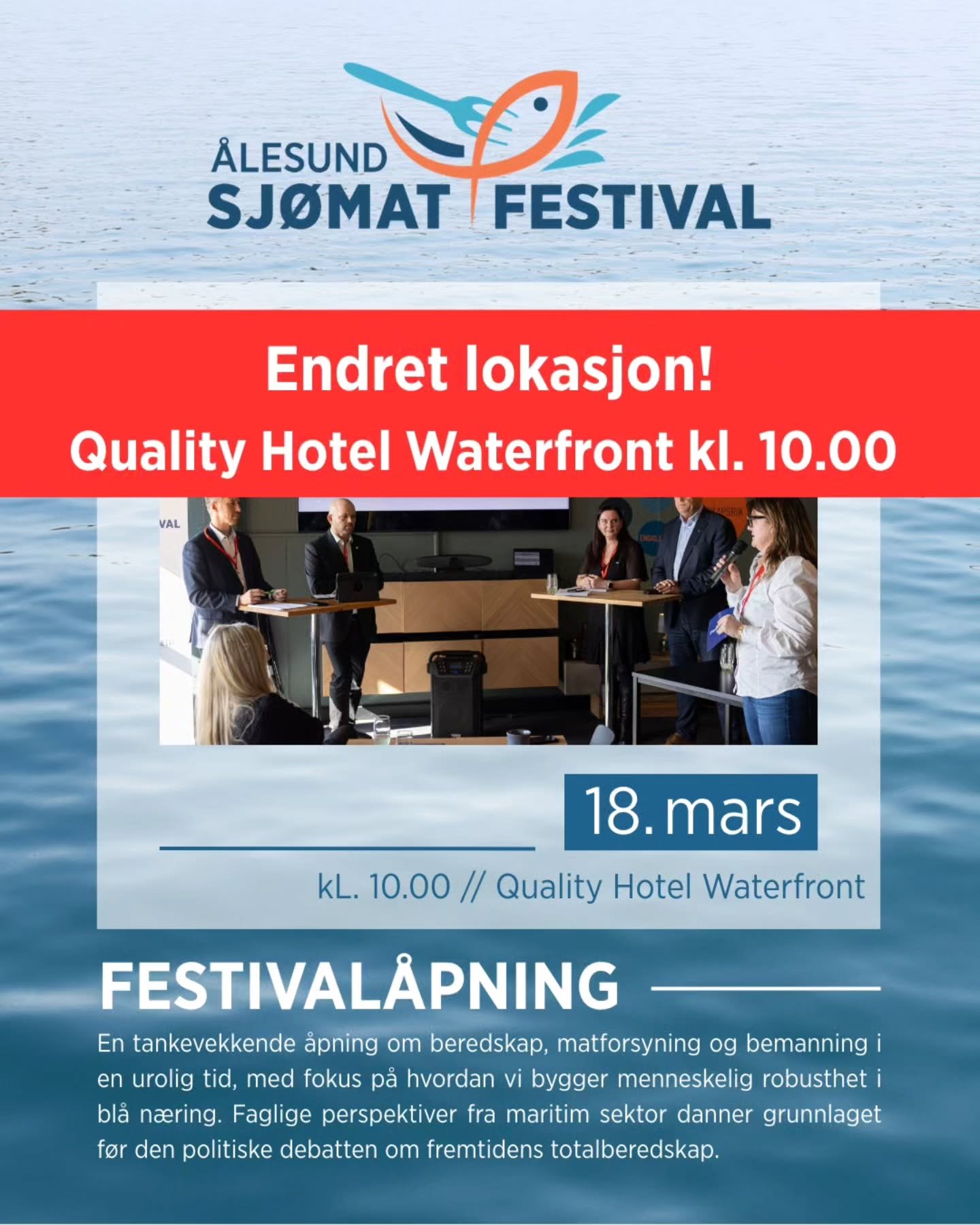 NB! Grunnet brannen flytter vi &aring;pningen av festivalen i morgen til Quality Hotel Waterfront kl 10.00!
