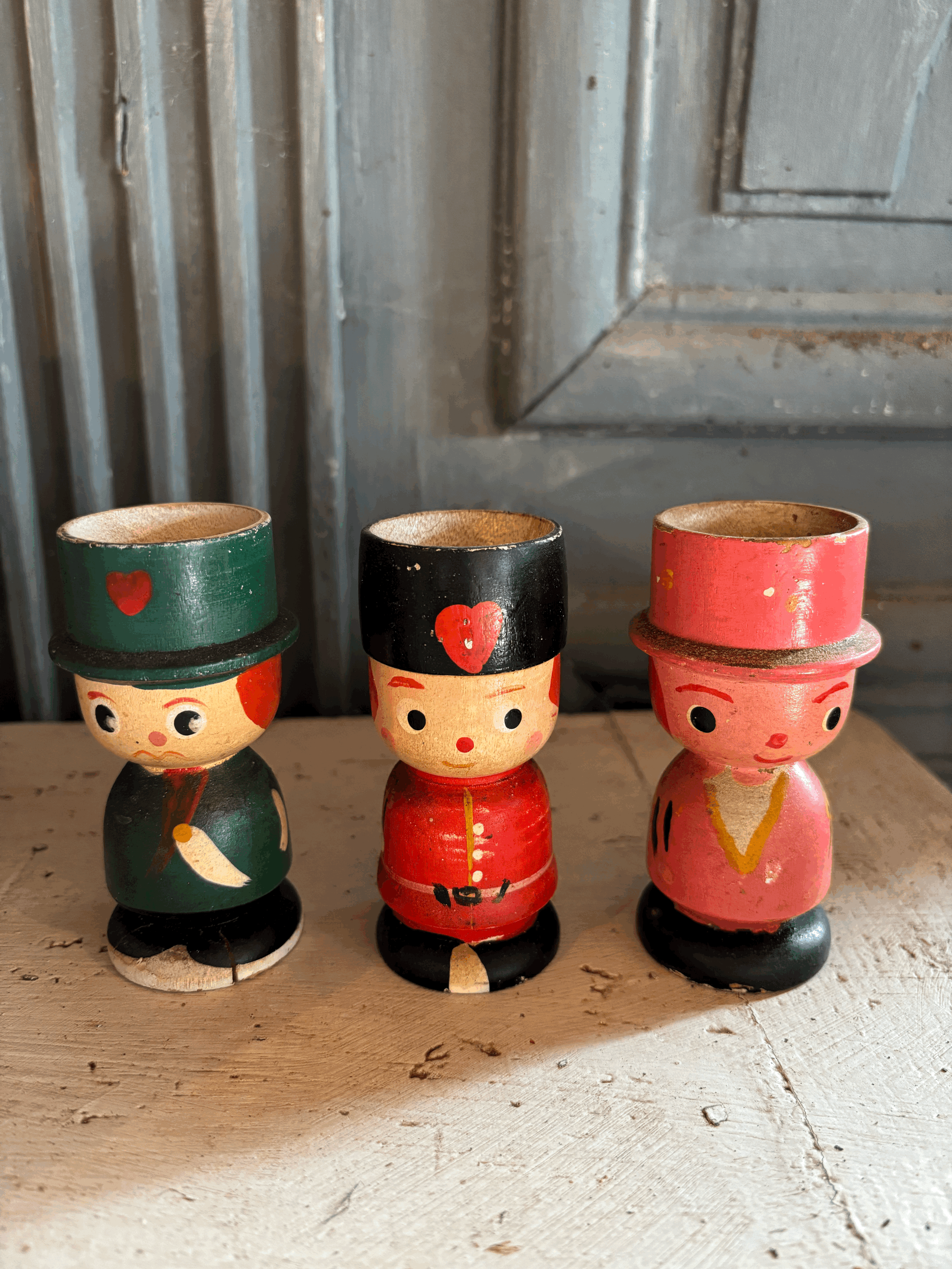 Set of 3 vintage wooden eggcups