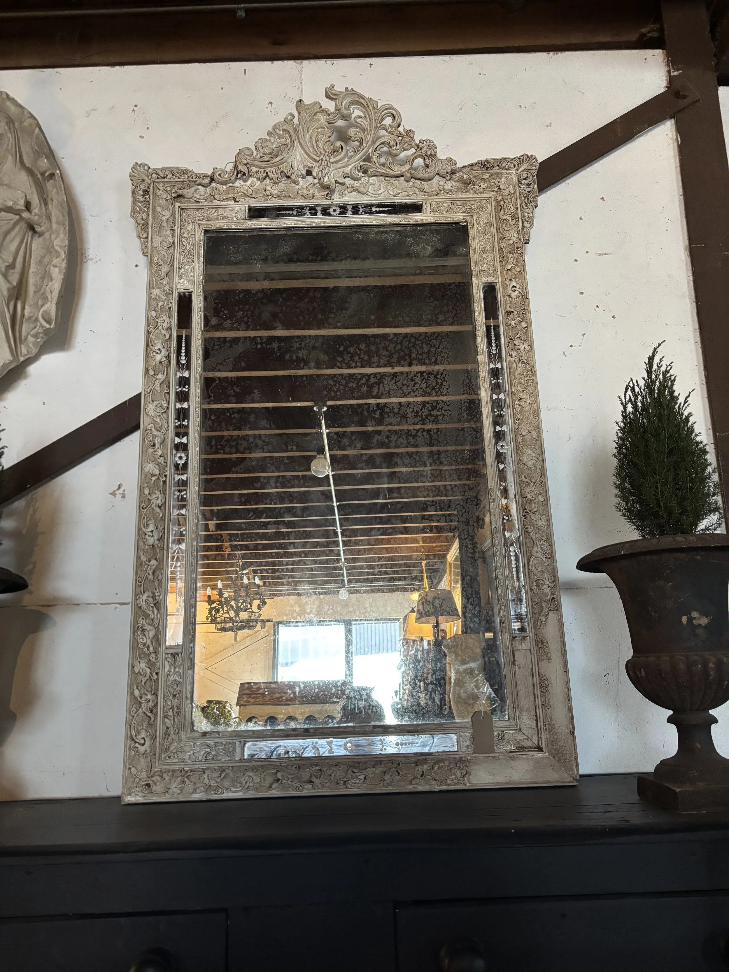 Crested French antique mirror circa 1880