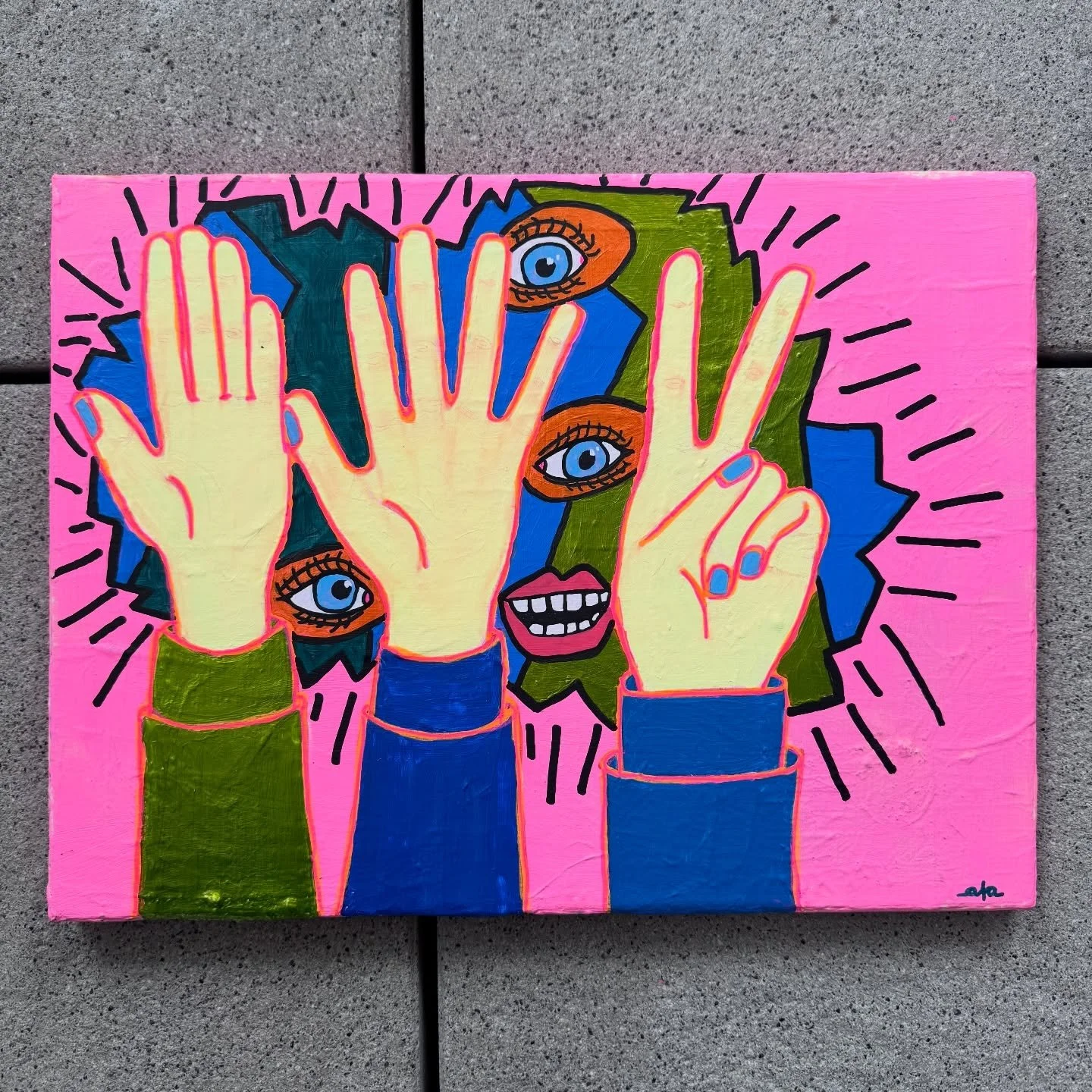 👉 Das ist das erste Bild dieser Reihe, ein Zweites ist in Planung. ✌️

Acrylfarben und Acrylmarker auf Leinwand, 40 x 30 cm

#peace #hands #stopp #acrylic #face