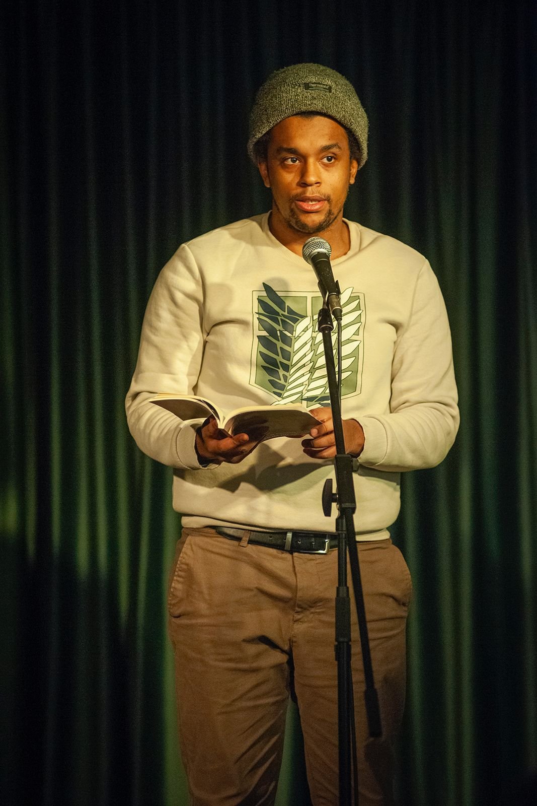 Roberto, reading from his latest novel.