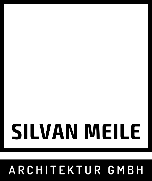 Schwarz-weißes Logo mit dem Text "SILVAN MEILE ARCHITEKTUR GMBH".