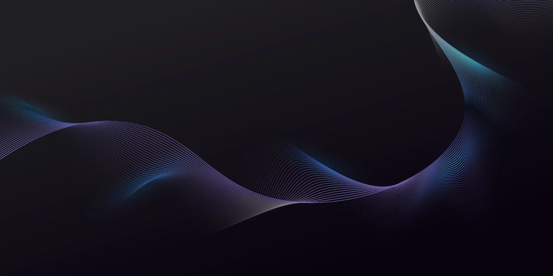 Dunkler Hintergrund mit abstrakten, blauen und lila Wellenlinien, die sich geschwungen durch das Bild ziehen.