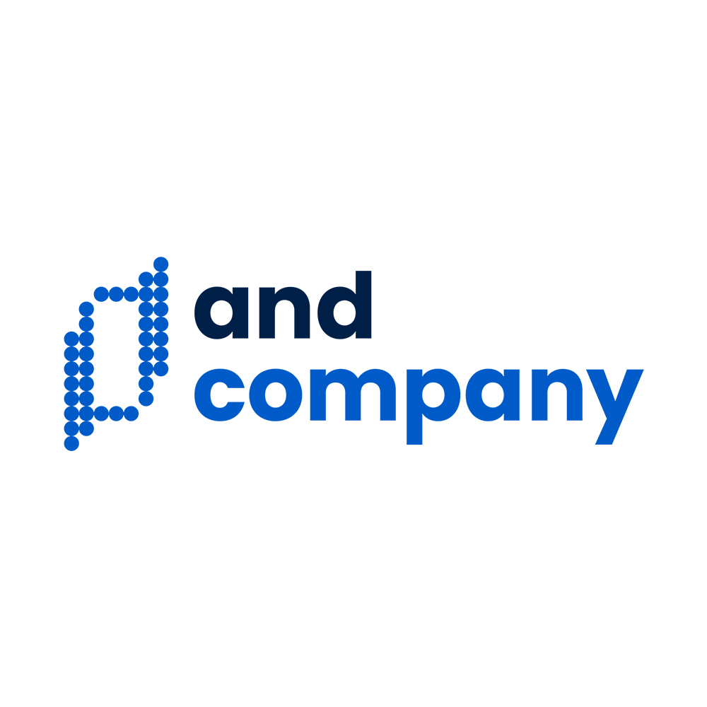 Logo mit einem D im Dots-Design und den Worten 'and company' in Blau.
