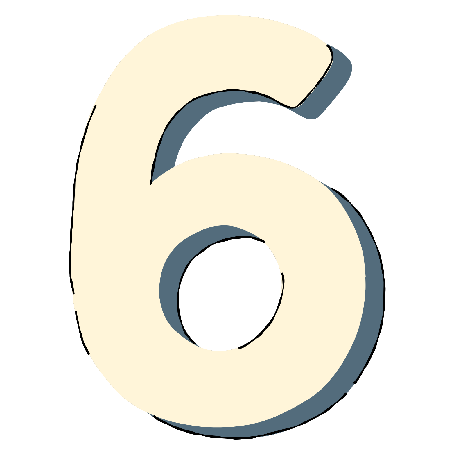 Illustration of the number six with a black background.