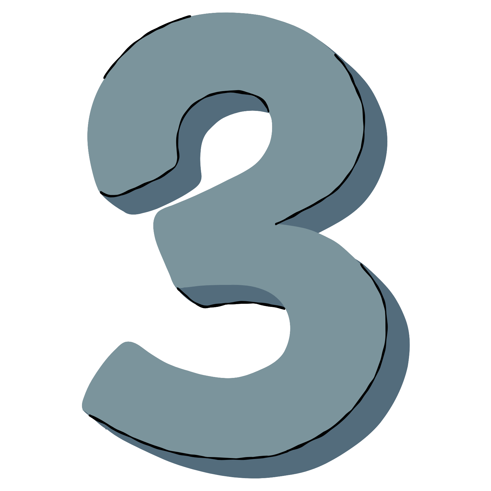 A three-dimensional gray number 3 with shadows giving it a floating appearance.