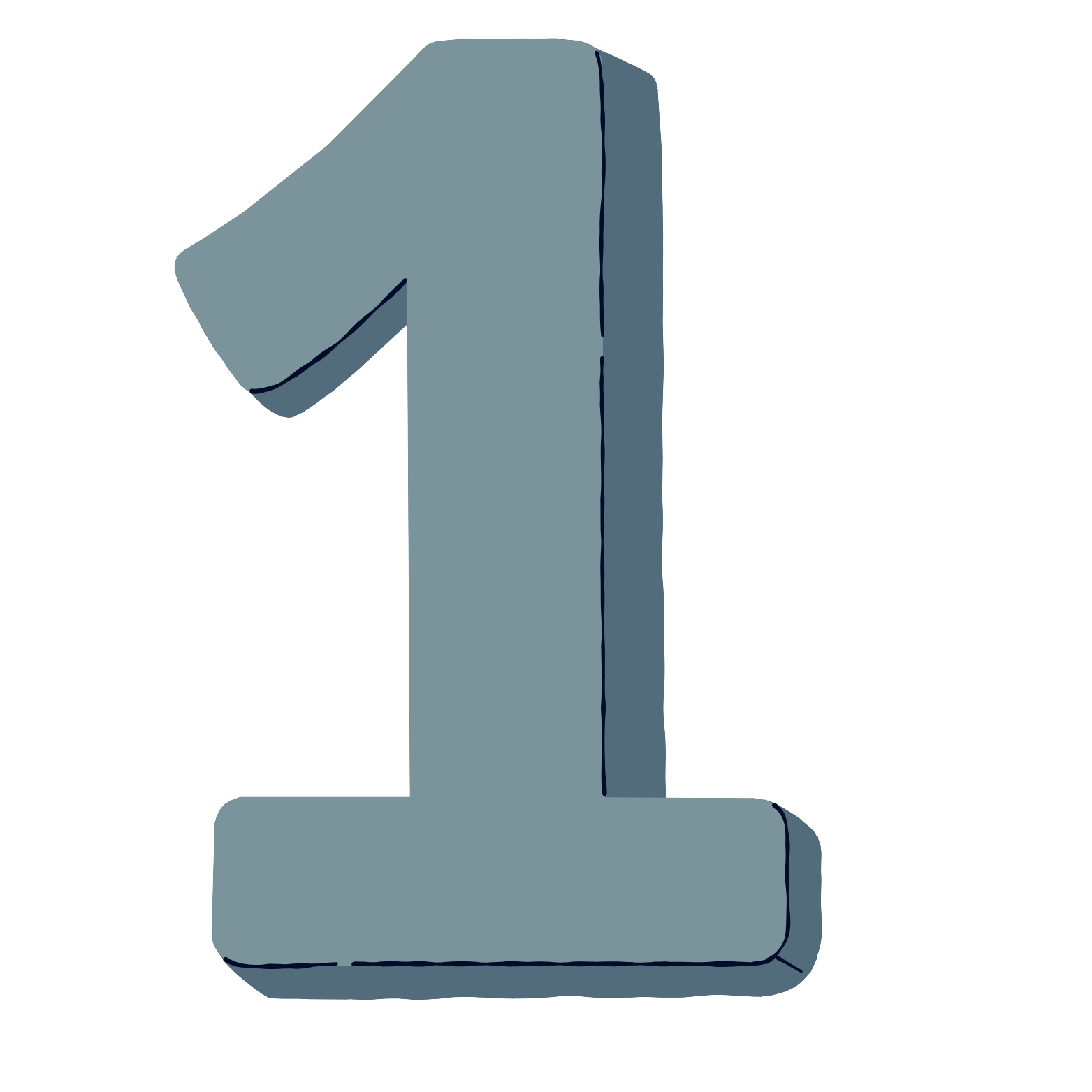 A large, three-dimensional blue number one.