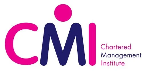 Logo of CMI Chartered Management Institute with pink and navy text