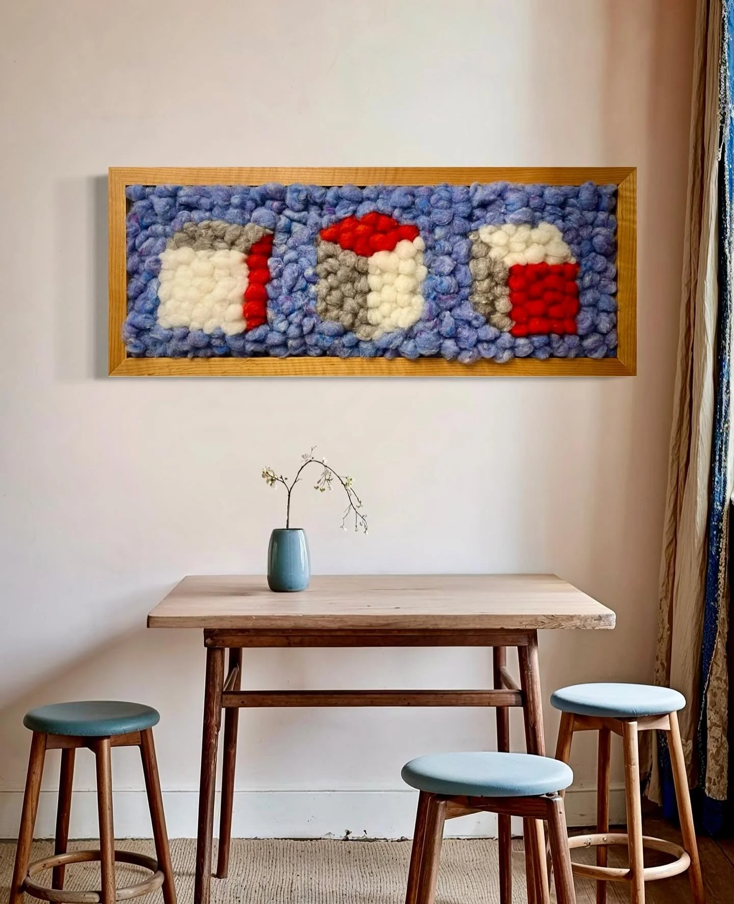 One Cube in Three Directions, 2025. Wool with cherry frame. If Sol @lewittstudio were still here, I&rsquo;d give this to him. For years, I&rsquo;d send him my drawings and paintings, unaware of the staggering influence he had on me, let alone the res