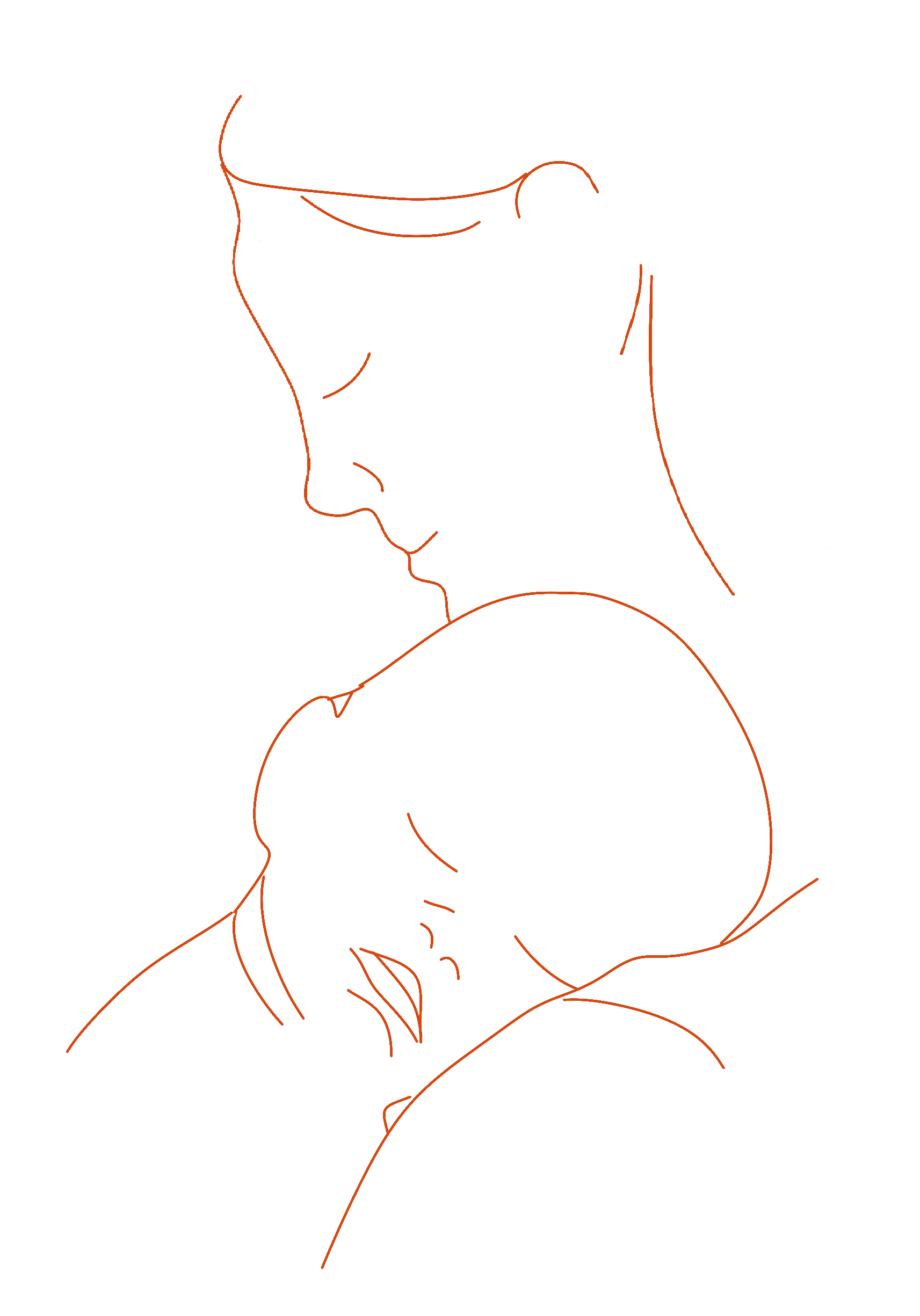 Linienzeichnung einer Frau und eines Babys, beide mit geschlossenen Augen und friedlichem Ausdruck, auf schwarzen Hintergrund.